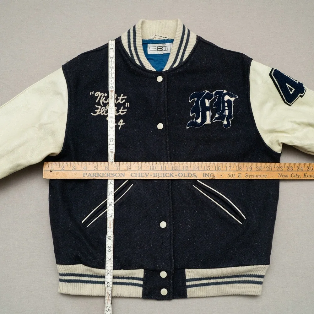 Vtg 80s 90s SBII by Bitterman‎ Fly High Club Varsity Jacket Leather Wool Size S